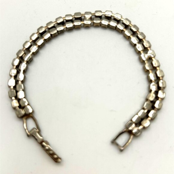 Vintage Tennis Bracelet With Black & Clear Rhinestones Silver Tone 6.5 Inches Lo - Picture 10 of 11